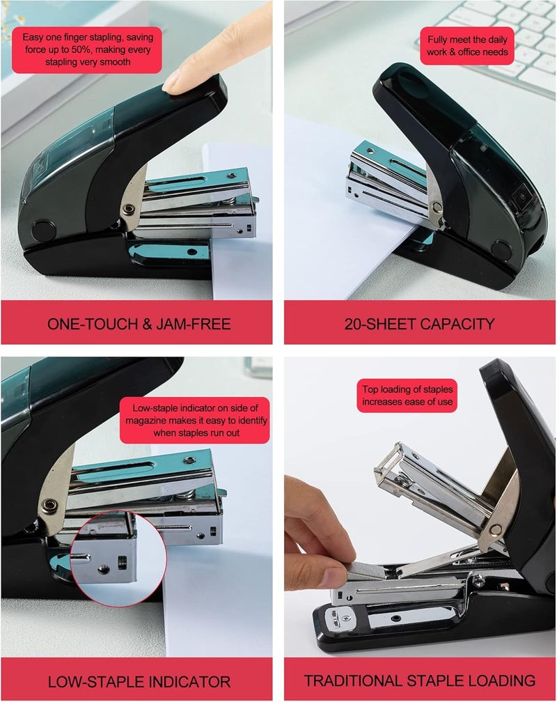 PAPERPAL Effortless Standard Stapler Set, 20 Sheet Capacity, Half Strip with Built-in Staples Storage, Includes 1000 pcs 1/4“ Staples & A Staple Remover, for Office, School & Personal Use, Black - Image 4
